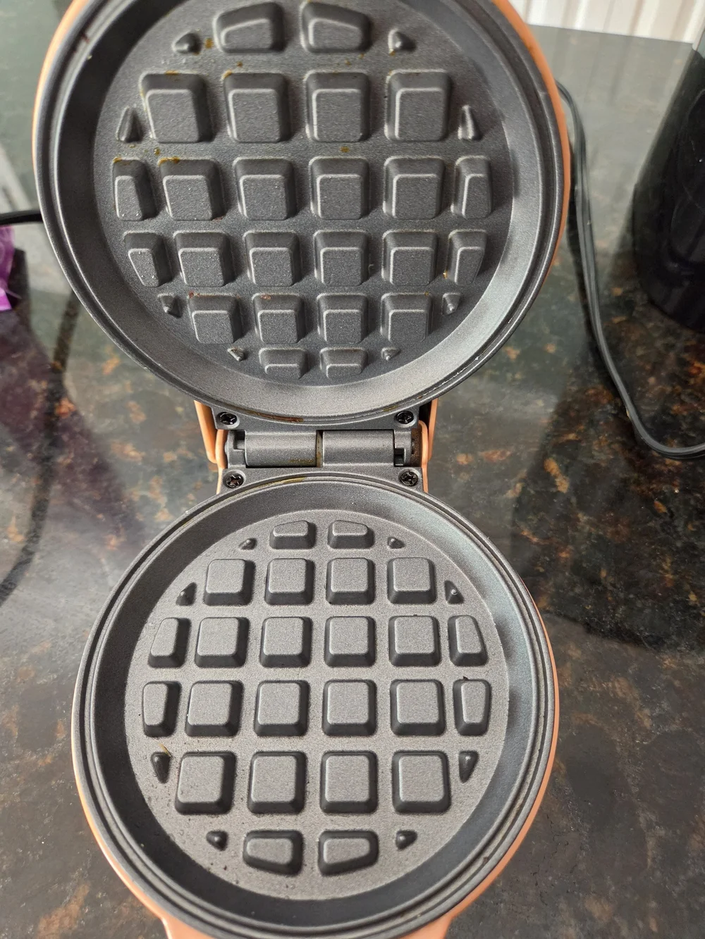 Mini Waffle Maker in Peach - Compact Non-Stick Breakfast Maker